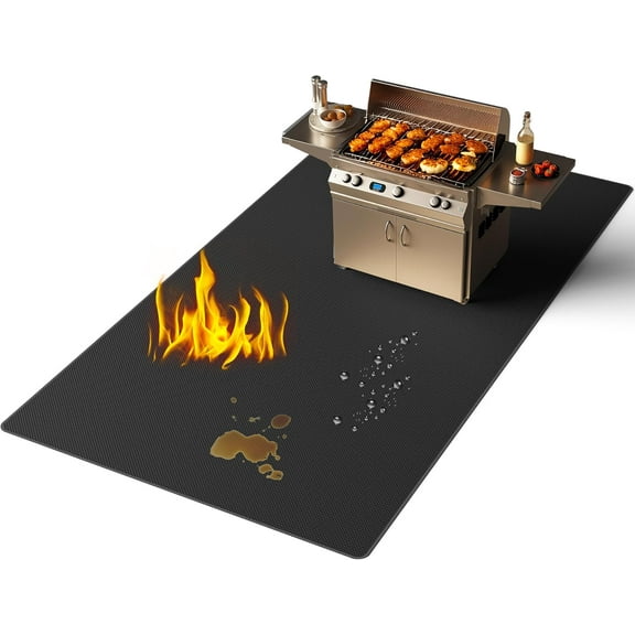 2025 Thickened 31 x 48 inch Under Grill Mat for Outdoor and Indoor, Double-Sided Fireproof Grill Pad, Indoor Fireplace/Fire Pit Mat, Oil-Proof Waterproof BBQ Protector for Decks and Patios