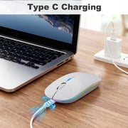SANPTENT LED Wireless Mouse, Slim Rechargeable Silent Mouse, 2.4G Portable USB Optical Computer Mice with USB Receiver - White