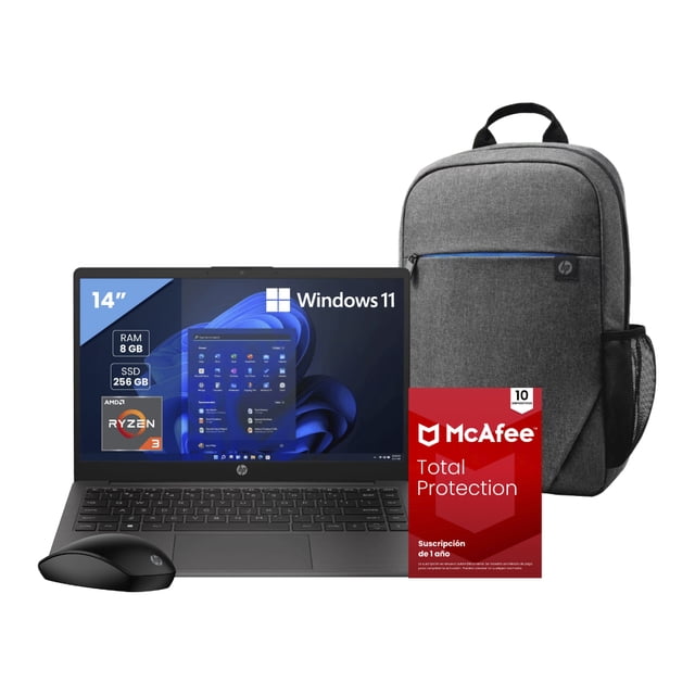 KIT LAPTOP HP 245 G10 14 HD, R3 8GB 256GB SSD, W11H + MOCHILA + MOUSE + ANTIVIRUS
