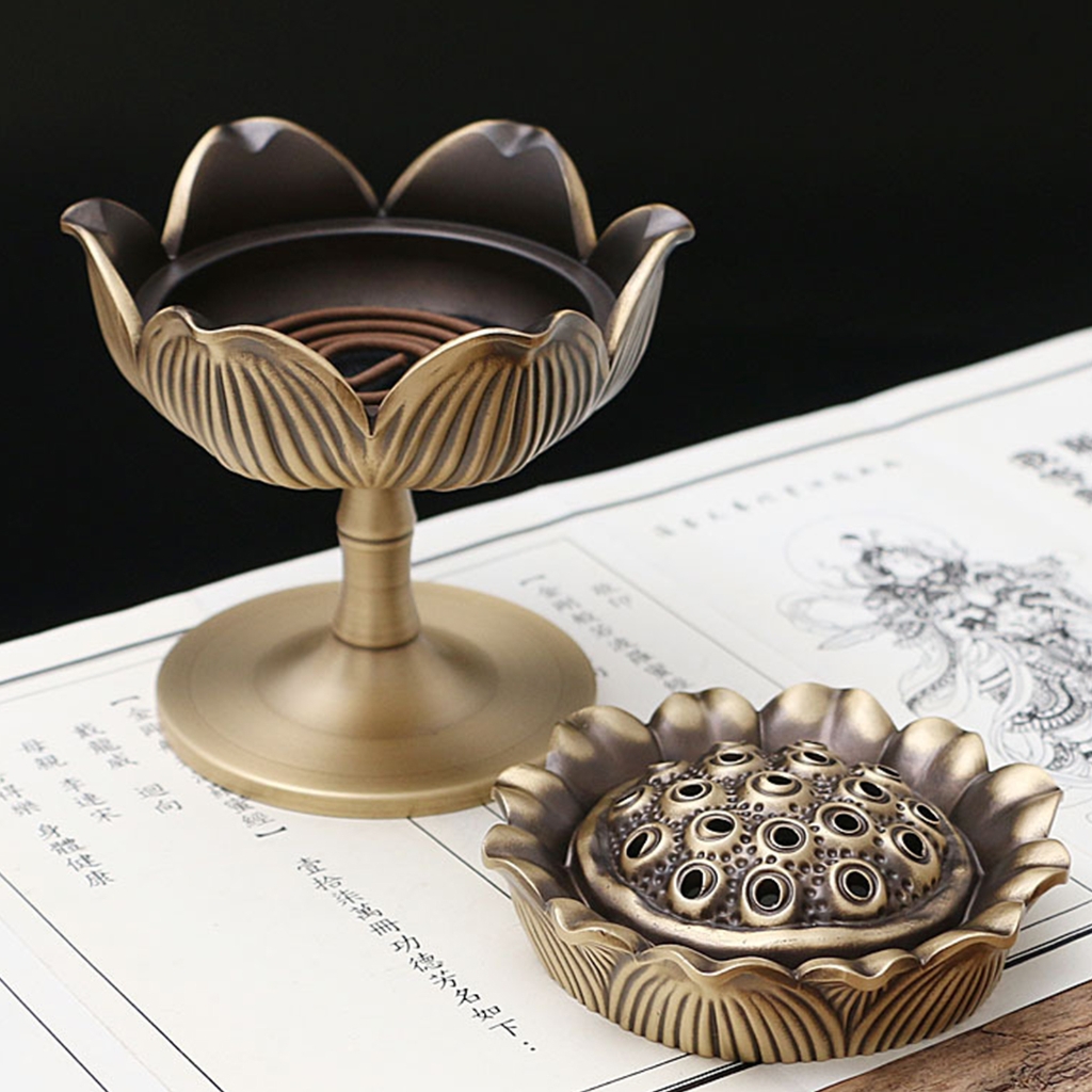 BQBQERT Incenses Seal Holder Copper Bowl Incenses Holder Lotuses Shape Lid Incenses Tray Spiritual Décor