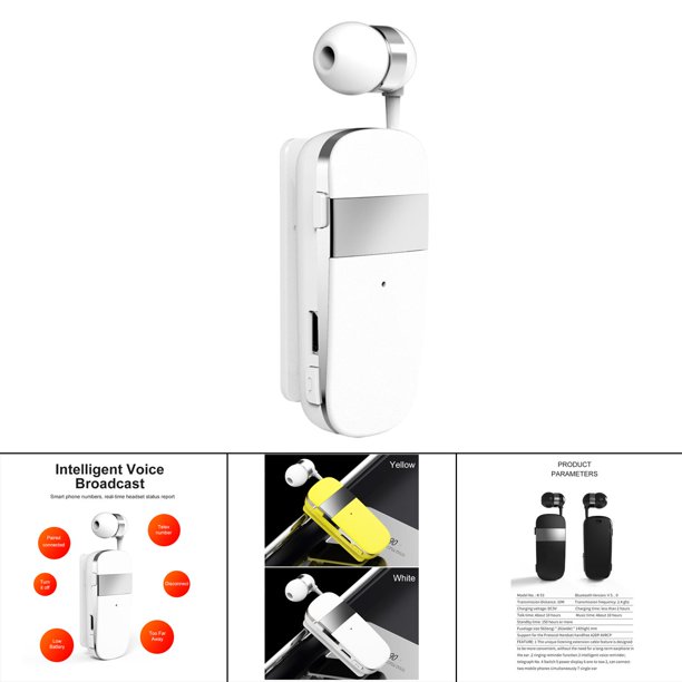 Auricular Clip Inalámbrico Reducción de Ruido Estéreo Portátil Auriculares Ligeros Auricular para Gimnasio Ejecución de Todos Los Teléfon blanco