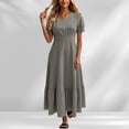 thumbnail image 3 of YuXingFu Womens Cotton Dresses with Sleeves Maxi V-Neck Plus Size Womens Dress Short Sleeve for Beach Long Casual Summer Gray L, 3 of 7