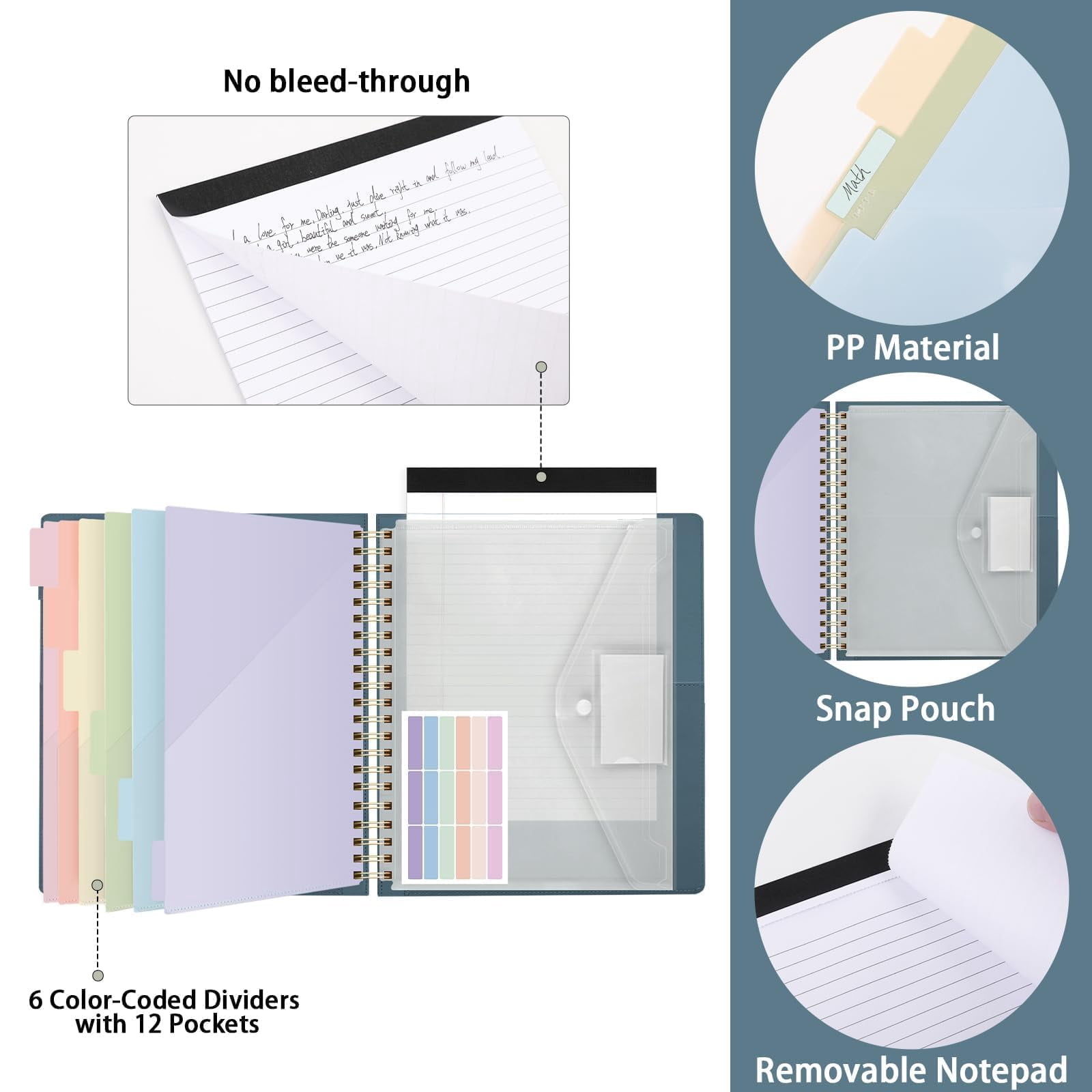 Clipboard Folder With Storage  6 Dividers 12 Pockets For Letter Size Folio Refillable Notepad Spiral Clipboards Padfolio Teacher Worker Nurse