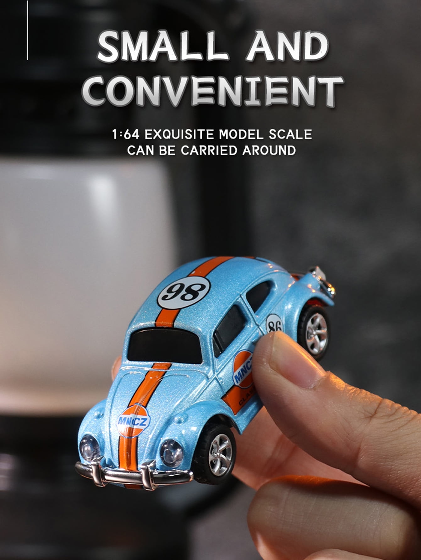 1: 64 mini Beetle remote control car: 2.4GHz dual control, alloy body, three speed regulation, adjustable steering