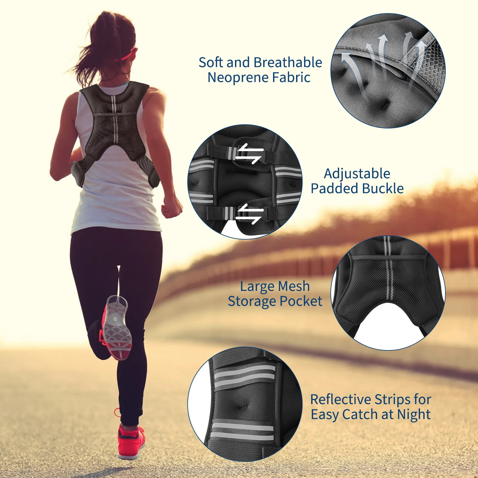 Gilet Lesté Réglable 3kg Pour Course à Pied Et Jogging - Noir