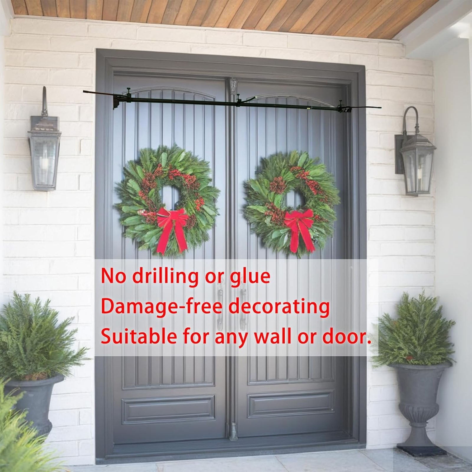 Support Réglable Pour Guirlande De Porte - Ajustable 80-205 Cm | Pour Couronnes, Décorations Noël, Halloween | Installation Sans Outil, Métal Robuste