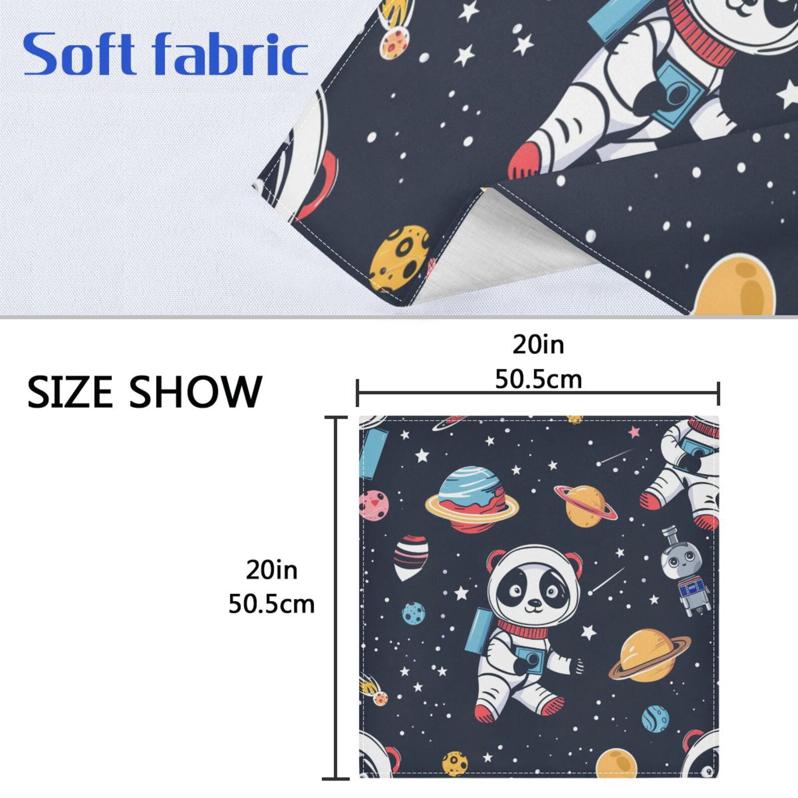 JSTEL Astronaut Panda Planet Cloth Napkins Set of 6, 20x20 Inch Washable and Reusable Napkin for Decoupage Dinner Party Everyday Use