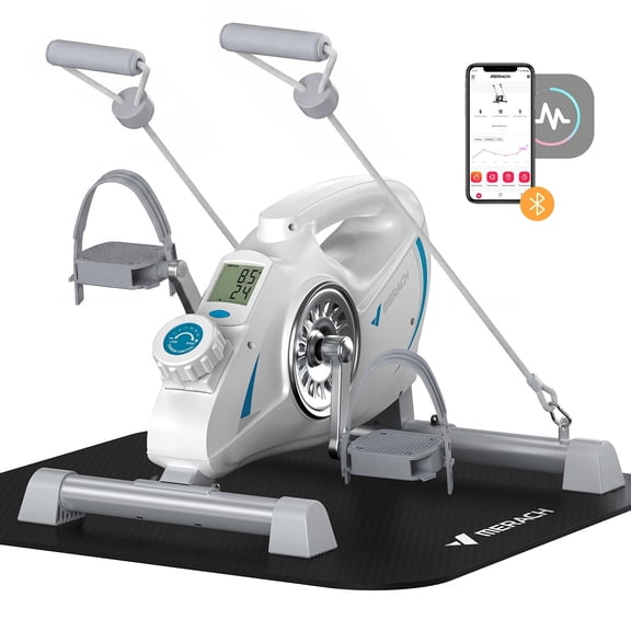 MERACH Under Desk Bike Pedal Exerciser Indoor Silent Elliptical Machine for Legs and Arms Mini Foot Pedal Exercise Bike with Free App,Non-Slip Mat,2 Resistance Bands