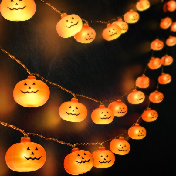 Cadena de luces LED con forma de calabaza para decoración de Halloween, 3 m, 20