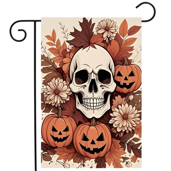 CSZPPQAF Halloween Garden Flags 12x18 Double Sided-Skull Pumpkin,165 GSM Polyester Fall Yard Decoration Flags, Fade Resistant
