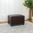 thumbnail image 6 of Leather Storage Ottoman Bench with Steerable Rolling Wheels, Rectangle 24 Inch Foot Rest Ottomans Stool for Living Room Bedroom (Vintage Brown), 6 of 6