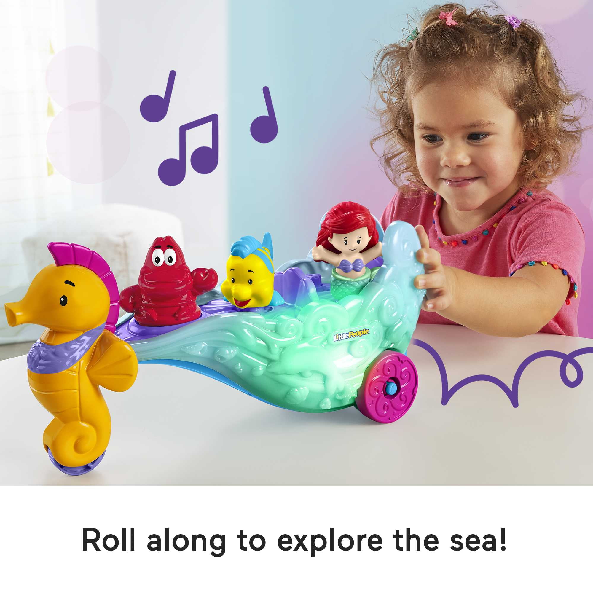 Disney Princess Ariel's Light-Up Sea Carriage Little People Musical Vehicle for Toddlers