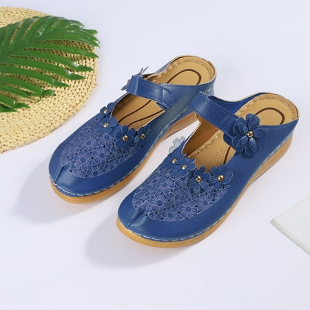 

HIBRO Women s Fashion Vintage Flower Wedge Sandals Slippers Ladies Slip On Shoes