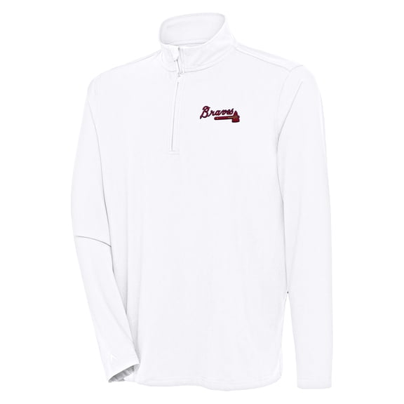 Men's Antigua  White Atlanta Braves Hunk Quarter-Zip Pullover Top