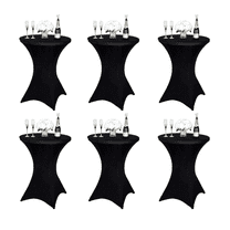 Soapow 6 Pack Spandex Cocktail Table Cover, 32x43 Inch Round Highboy Stretch Table Covers Cloths for Bar Wedding Birthday Banquet, Black