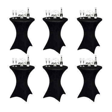 Soapow 6 Pack Spandex Cocktail Table Cover, 32x43 Inch Round Highboy Stretch Table Covers Cloths for Bar Wedding Birthday Banquet, Black