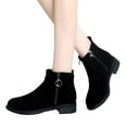 thumbnail image 4 of hopeusnice Women's Suede Ankle Boots Zipper Side Buckle Low Heel Booties Comfortable Block Heel Winter Warm Shoes Fashionable Footwear Black 36, 4 of 9