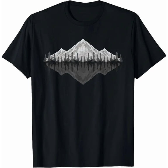 Men's Mountain Forest Graphic T-Shirt Nature Outdoor Adventure Short Sleeve Tee Black