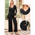thumbnail image 2 of DARING DIVA Women's V Neck Drawstring Long Sleeve Wide Leg Casual Sets XS Black, 2 of 6