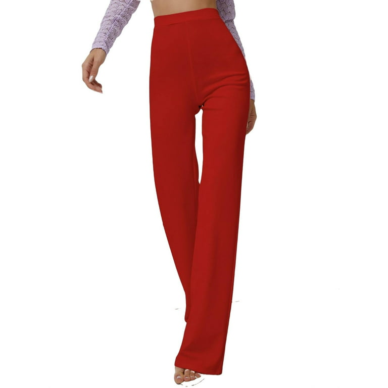 Women's Pants Solid High Waist Wide Leg Pants Red S