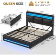 thumbnail image 3 of Queen Bed Frame with Storage Headboard and Charging Station, Leather Upholstered Bed Frame Queen Size with 4 Drawers and LED Lights, Type C and USB, No Box Spring Needed, Black, 3 of 8