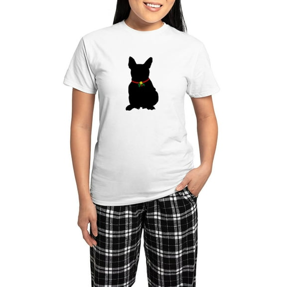 CafePress - Christmas Or Holiday French Bulldog Silhouette Wom - Women's Short Sleeve Print T-Shirt and Pants Light Cotton Pajama Set
