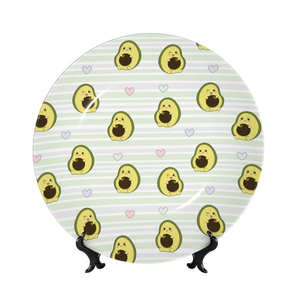 Honeii Avocado of a Hear Print Elegant Bone China Decorative Plate, Porcelain Plate,Art Crafts,Ceramic Ornaments for Home Office Wall Decor-7in