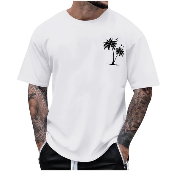 Yaoyar Men Tshirts Hawaiian Print Graphic Tees Crewneck Solid Color Basic Vacation Casual Beach Holiday T-Shirts