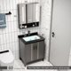thumbnail image 1 of Tocador de baño multifuncional, mueble moderno con espejo, encimera negra integrada con lavabo de cerámica, muebles de baño, 1 of 4