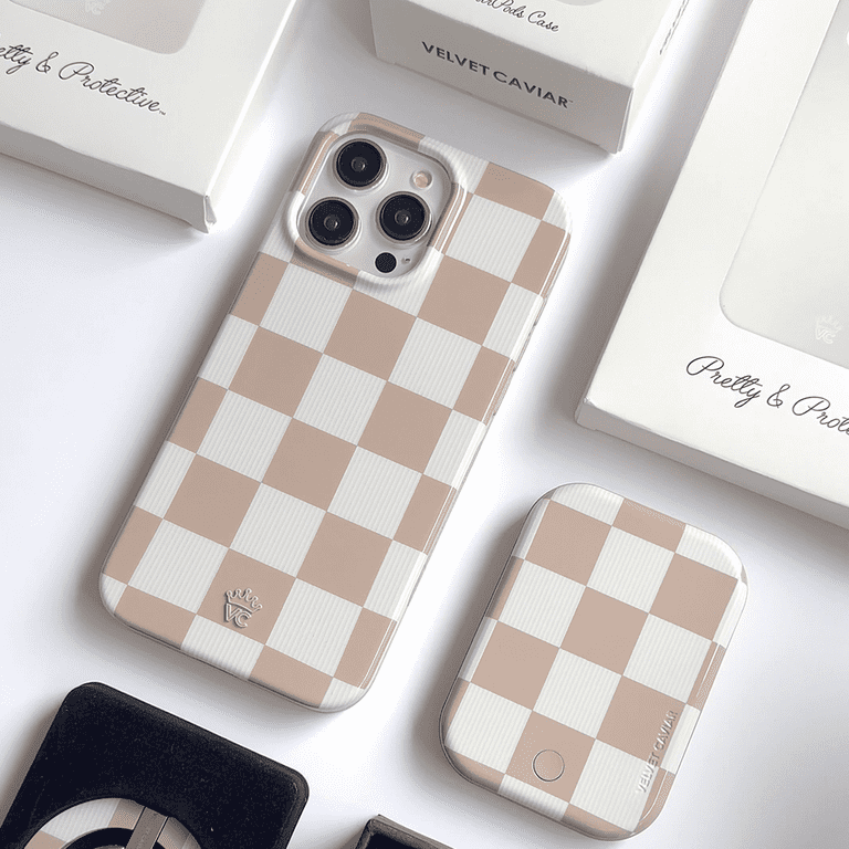 iPhone 15 Nude Checkered-Cases Cute Phone Case | Velvet Caviar