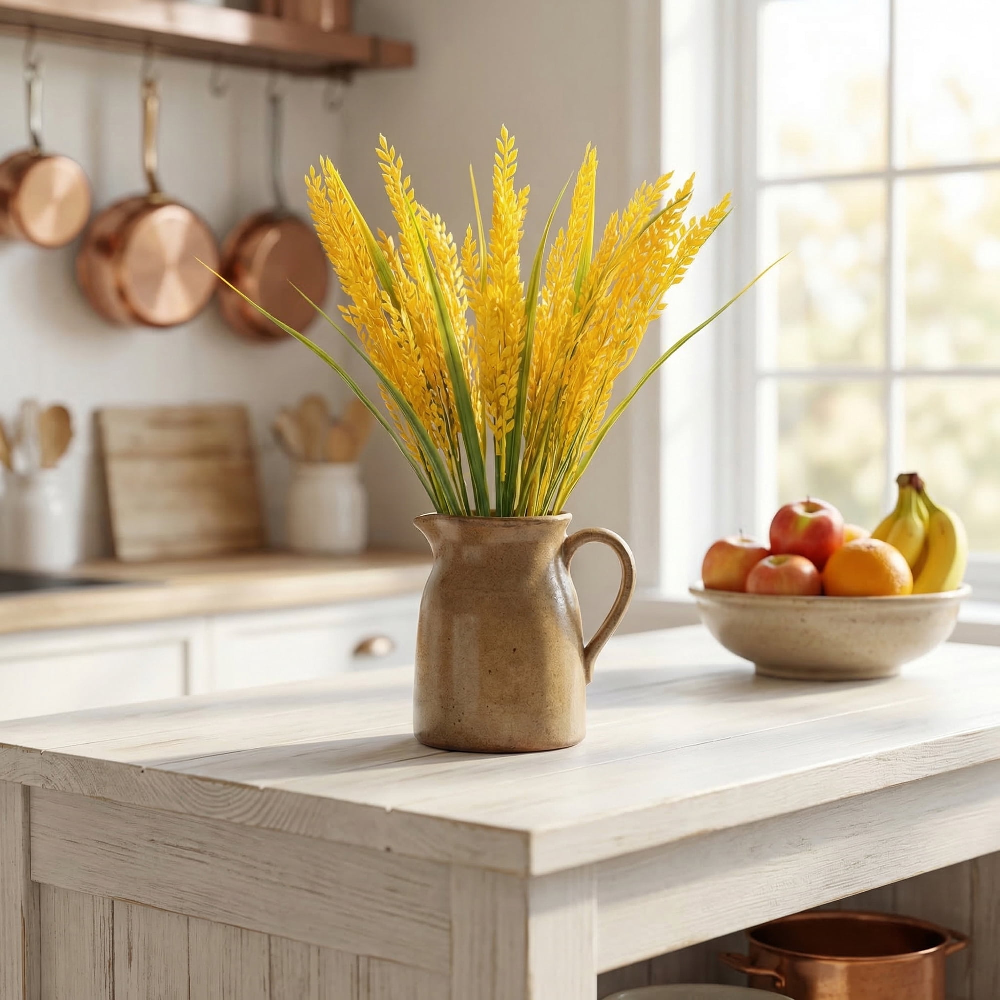 Unique Bargains 10Pcs Artificial Wheat Stems 15.7" Yellow Green