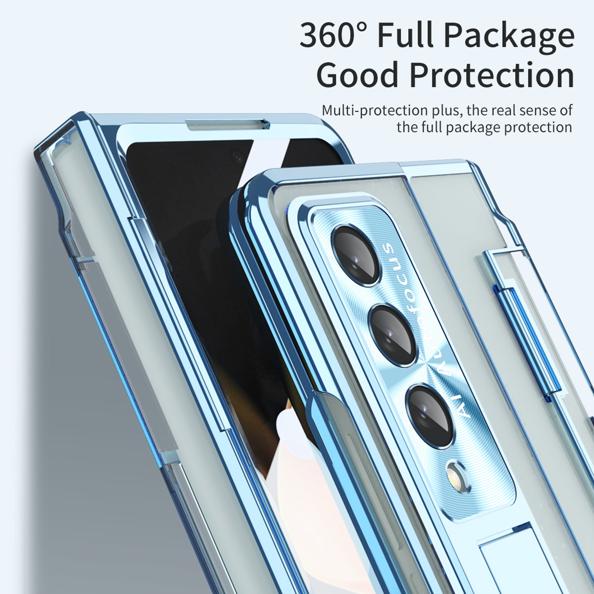 TECH CIRCLE Galaxy Z Fold 4 Case,  Ultra-Thin Luxury Perfect Clear Plating Hard PC Crystal Transparent Kickstand Cover Anti-Scratch Shockproof Protection Case for Samsung Galaxy Z Fold 4 5G, Blue