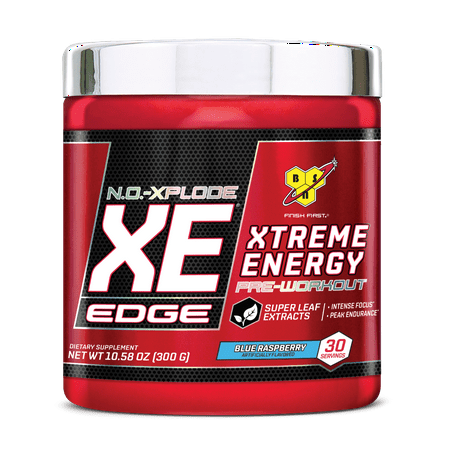 BSN N.O. Xplode XE Edge Nitric Oxide Booster + Pre Workout Powder, Blue Raspberry, 30 Servings