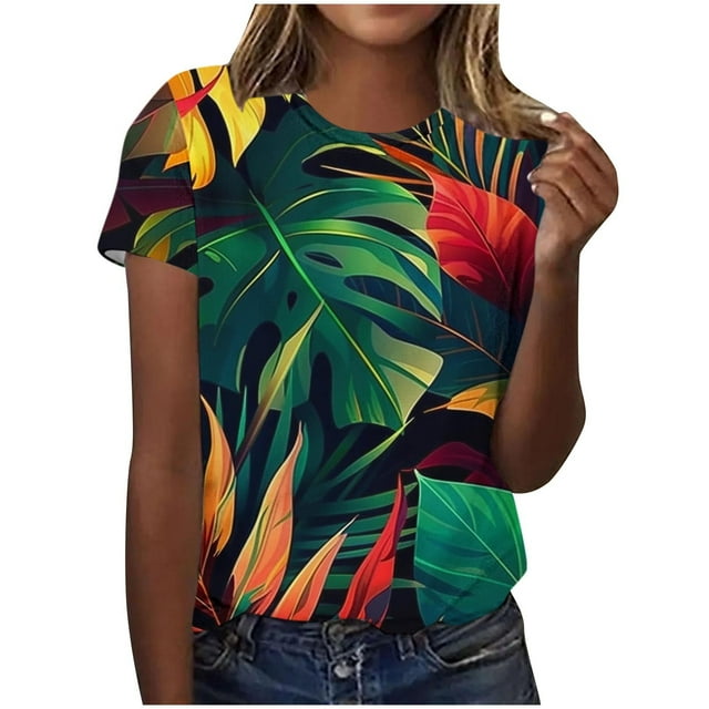 Pisexur Hauts pour Femmes, Blouses pour Femmes Habillées Décontractées à la Mode Pull Décontracté Imprimé Manches Courtes Col Rond Multicolore, m