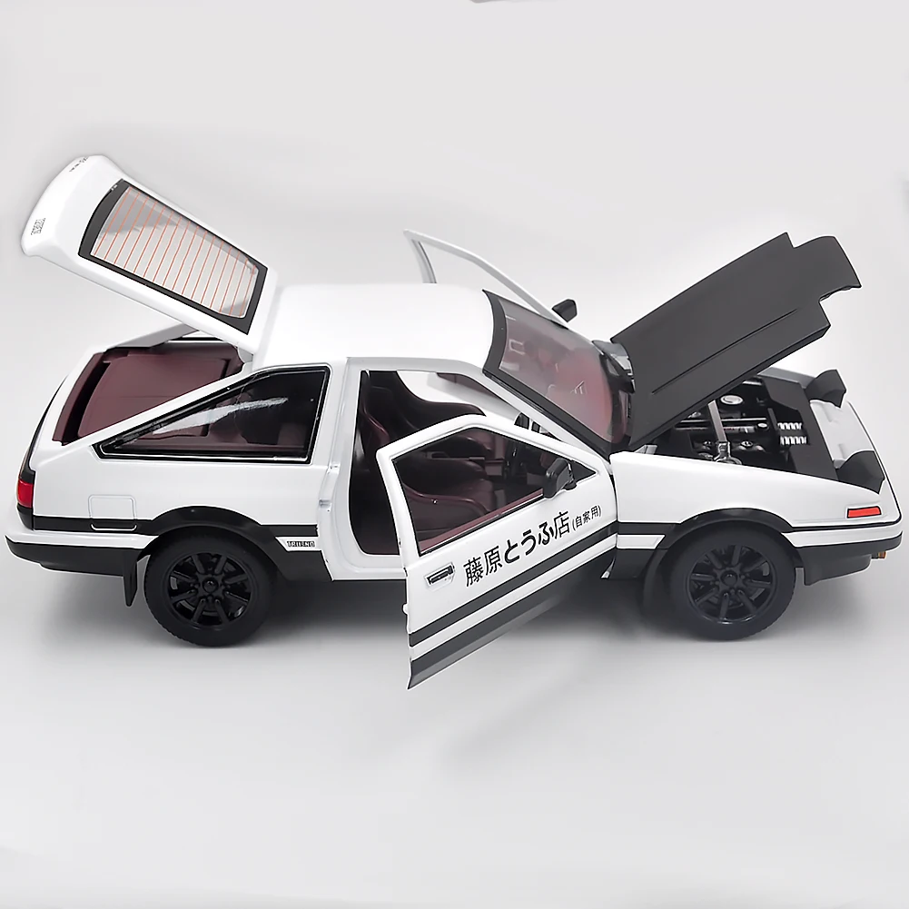 The 1:32 scale is suitable for Toyota AE86 alloy die-cast car models, equipped with openable doors, lights, sound and spring-back function. Boys' toy cars, children's birthday gift toy cars.