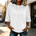 thumbnail image 2 of TZZQ 3/4 Sleeve Hoodie Sweatshirts for Women Drawstring Hood Oversized Pullover Sweatshirt Comfort Plain Long Sleeve Pullover Tops Plus Size Cute Basic Lightweight Hoodie Sweatshirts White S, 2 of 7