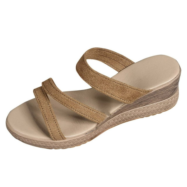 Brown Ladies' Wedge Sandals With Fish Mouth Open Toe Thick Sole Raised Footbed For Casual Outdoor Wear In Spring And Summer Seasons Size 38