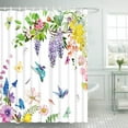 thumbnail image 2 of 72" x 72" Hummingbird Shower Curtain Spring Bird Floral Flower Bathroom Set Vintage Wood Rustic Farmhouse Butterfly Home Bath Bathtub Decor Durable Fabric Machine Washable with 12 Hooks, 2 of 5