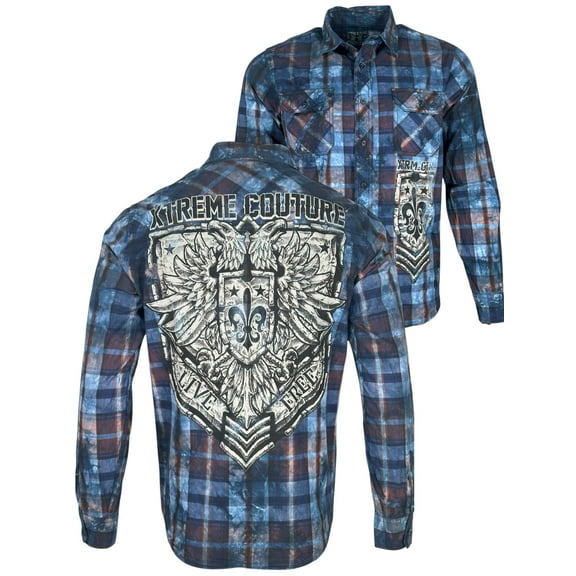 Xtreme Couture by Affliction Men's Button Down Shirt Stone Eagle