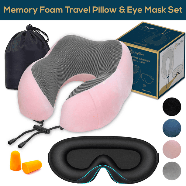 ComfiTime Travel Pillow and Sleep Mask Set - Memory Foam Neck Pillow ...