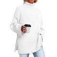 thumbnail image 4 of Babysbule Plus Size Womens Sweaters New Arrivals Women Solid Color Turtleneck Open Long Sleeve Turtleneck Ribbed Sweater Woman Clearance Women's Fashion, 4 of 6