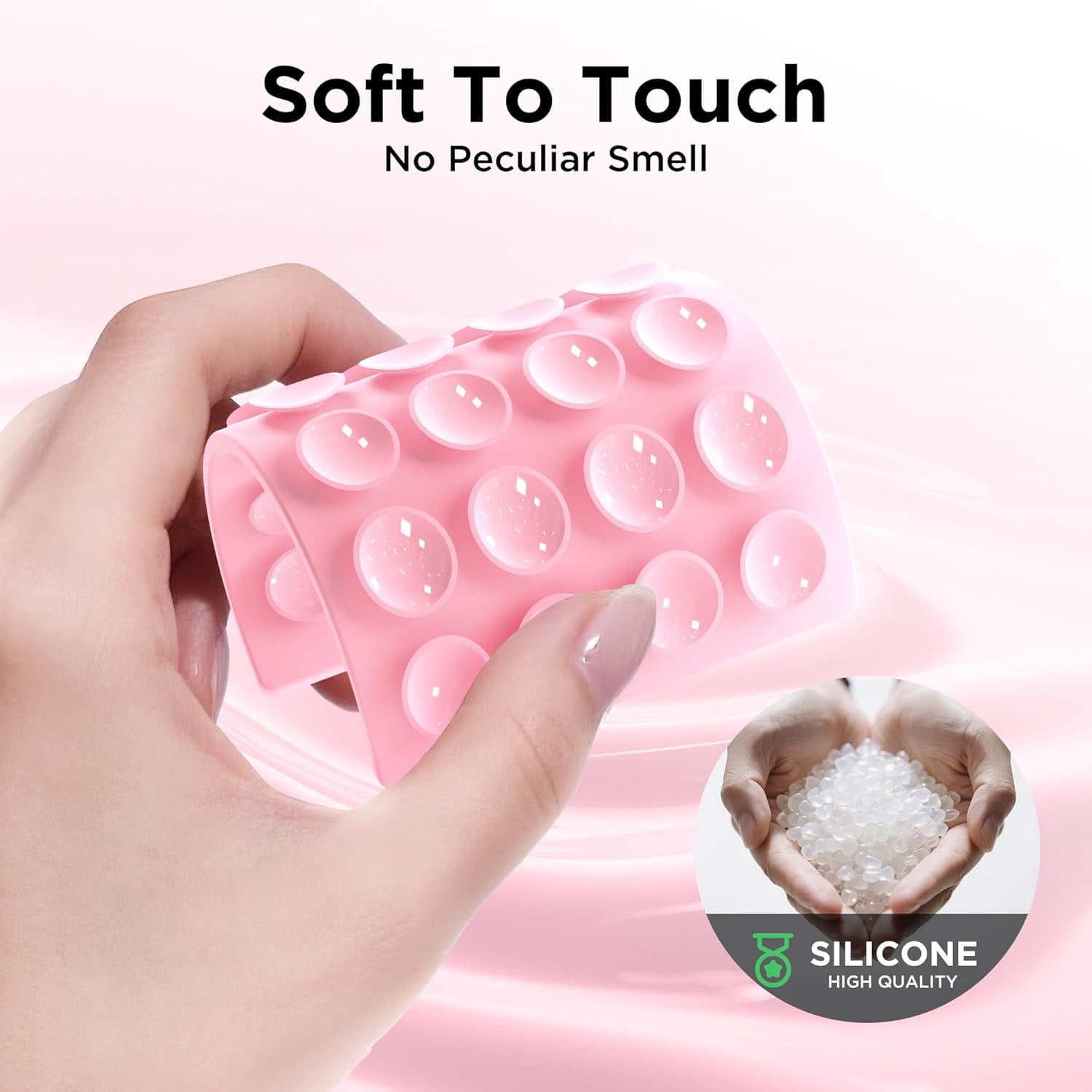 MKEUDQ-2 Pack Silicone Suction Cup Phone Case Mount Double-Sided, Hands-Free Strong Grip Holder for iPhone and Android, Sticky Phone Stand for Selfies and Videos, Pink+Transparent