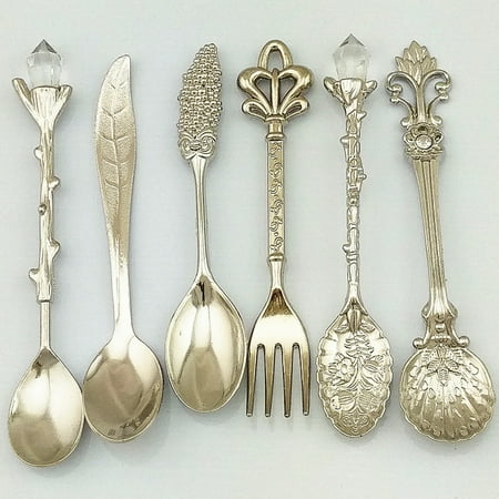 

6Pcs Vintage Carved Flower Spoons Coffee Cake Ice Cream Tea Spoons Kitchen Tool
