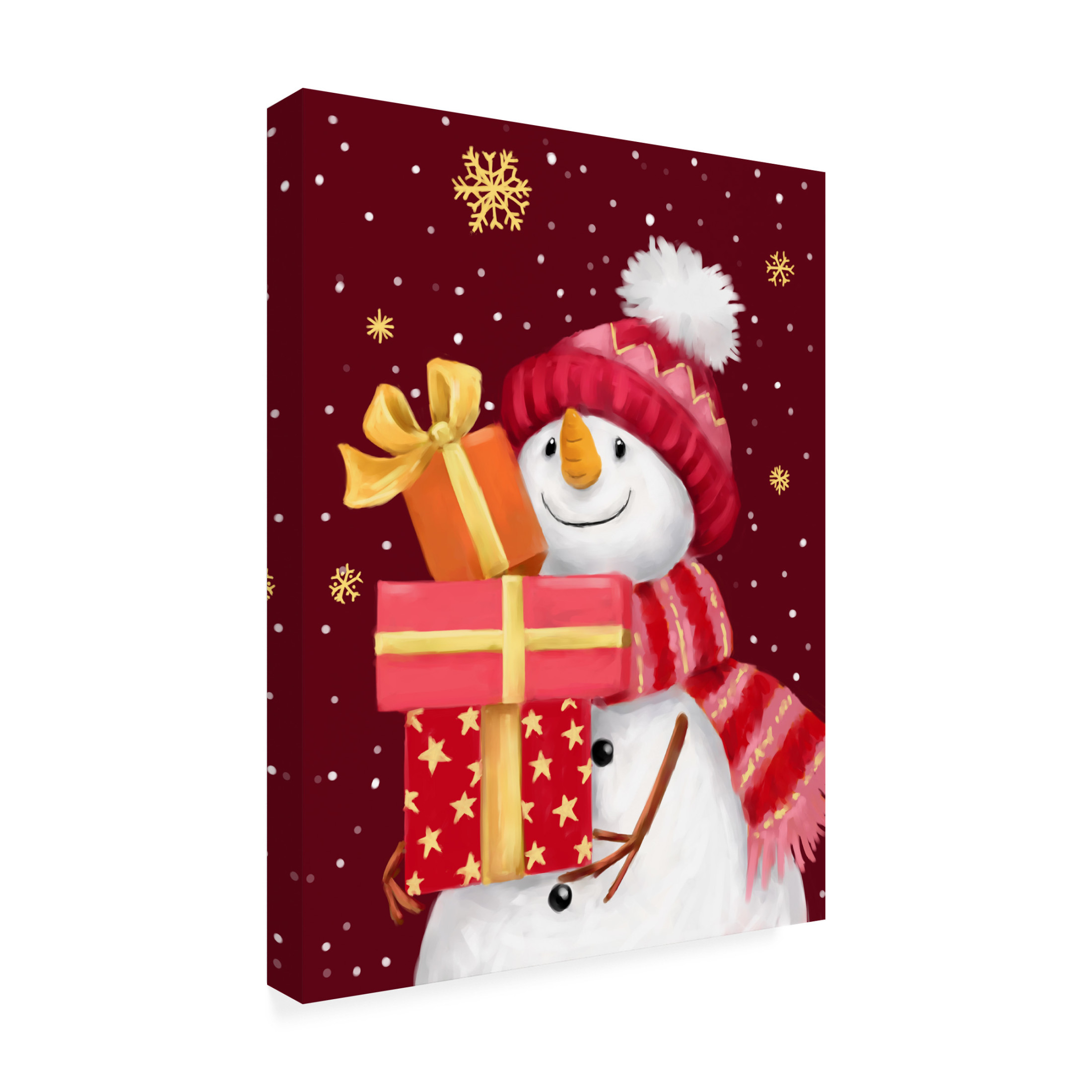 Canvas Wall Art - MAKIKO 'Snowman With Red Presents' Wall Art for Living Room, Bedroom, or Office Décor by Trademark Fine Art - 35 x 47 Inches