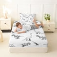 thumbnail image 4 of Feelyou Dinosaur Wildlife Twin Sheet Sets for Men Boys Kids, Vintage Line Art Prehistoric Animal Bedding, Black White, 3 Pieces, 4 of 5