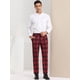 thumbnail image 3 of Pantalones de tela escocesa para hombre, ajuste regular, parte delantera plana, trabajo, baile de graduación, pantalones a cuadros rojo S, 3 of 6
