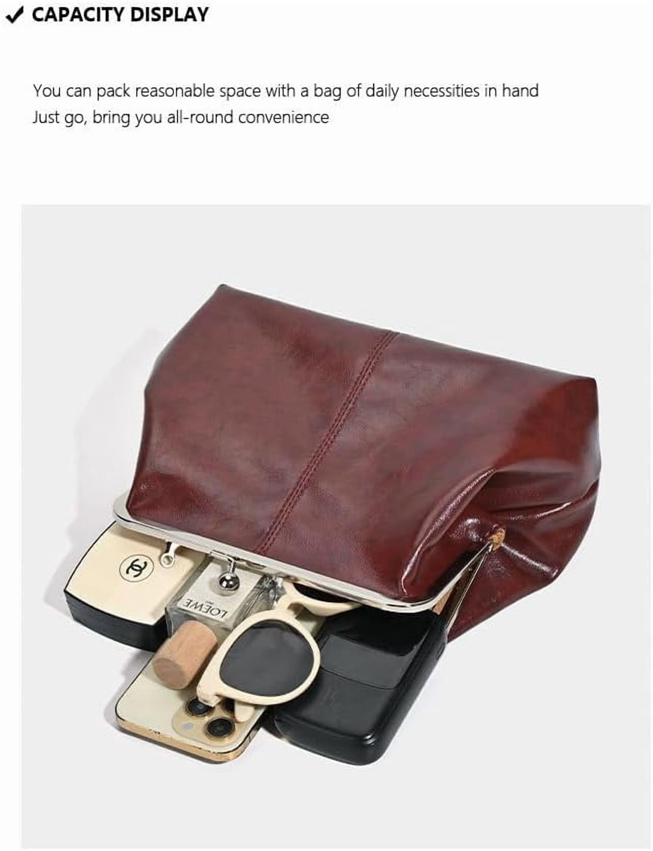 SPEKSEE Vintage Crossbody Bags for Women, Retro PU Leather Hobo Bag with Metal Kiss Lock, Large Brown Purse for Fall&Winter