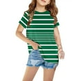 thumbnail image 2 of Zwiiyzr Summer Striped Shirts for Girls and Boys Short Sleeve Graphic T-Shirt Round Neck Tops for 3-14 Years T-Shirt Tee Green, 2 of 5