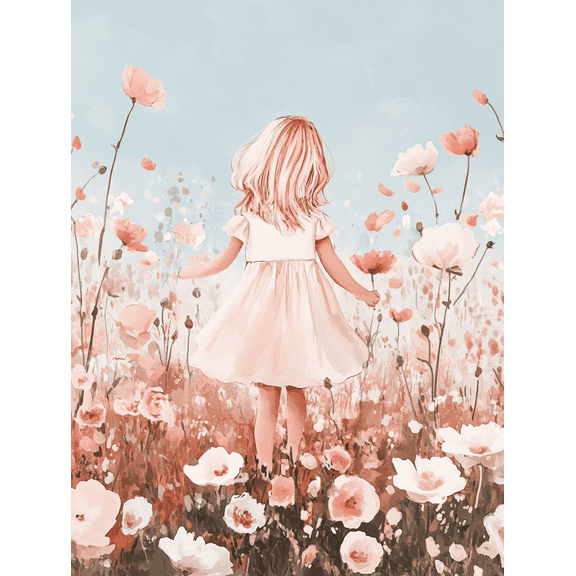 Girl in Flower Field Canvas Painting/Wall Art， Suitable for Living Room， Bedroom， Nursery， Office， and Gallery Wall Decor.