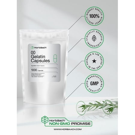 Clear Empty Capsules Size 00 | 1000 Gelatin Capsules | Resealable Bag | Non-GMO, Gluten Free | By Horbaach